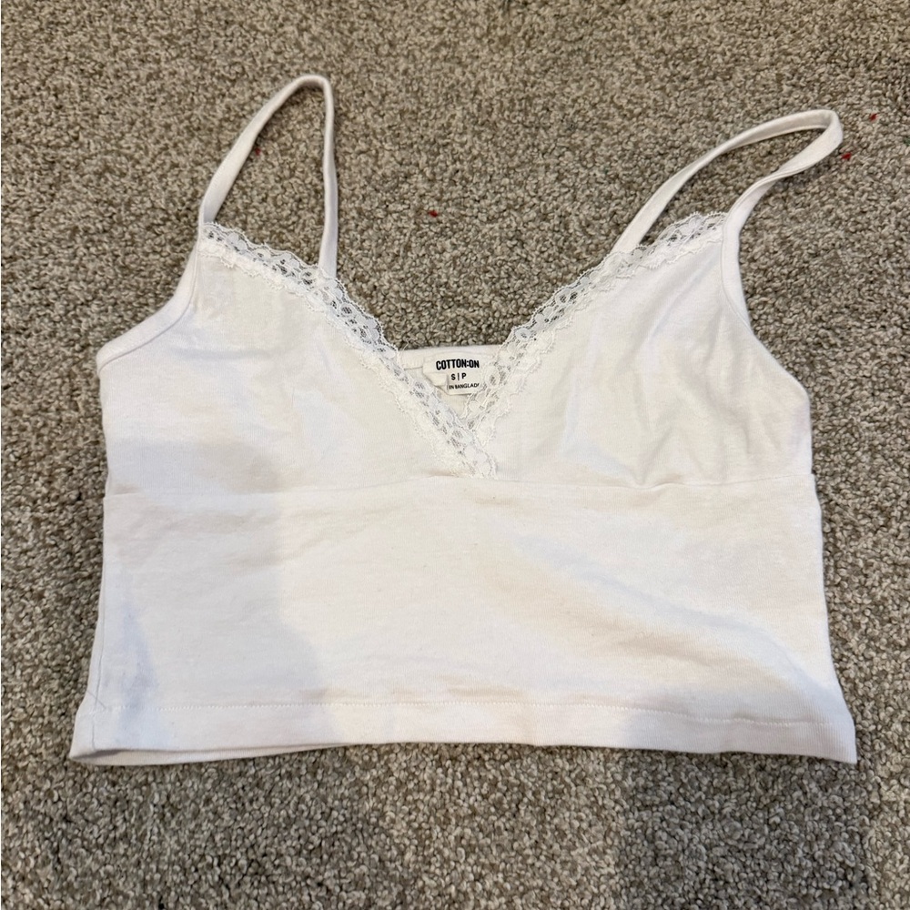 White Lace Trim Cami Top cotton on